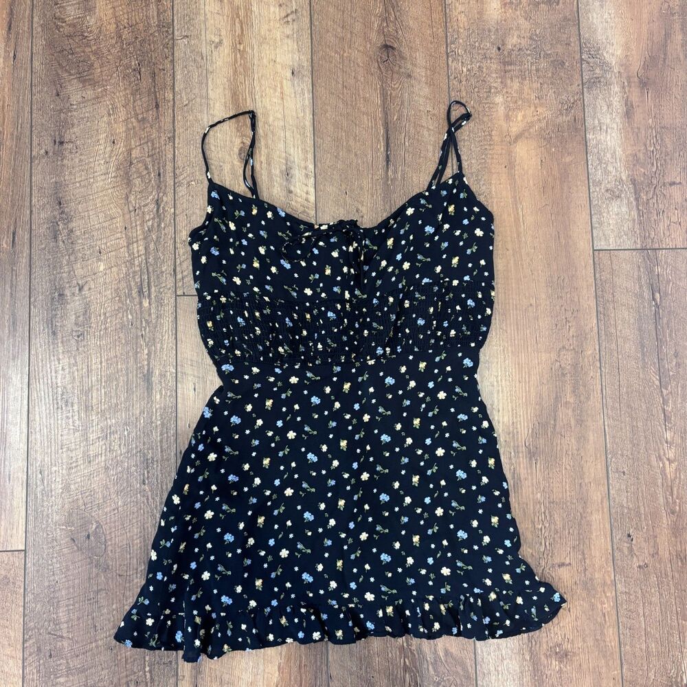 Reformation Black Mini Dress with Yellow & White Floral Print - Picture 4 of 10